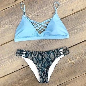 Cupshe Salty Seabreeze Lace Up Mixed Blue Bikini Set
